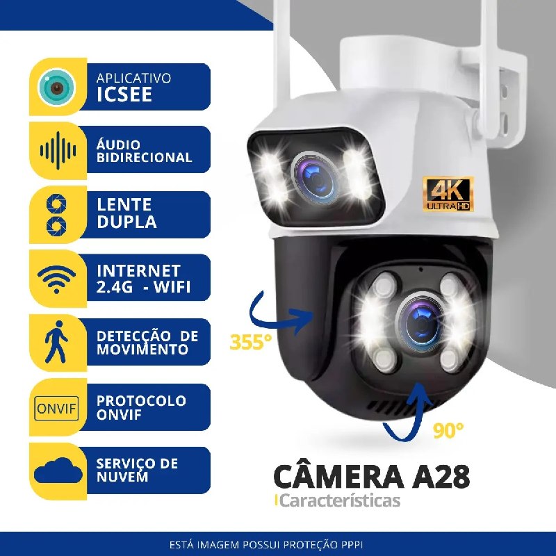 Câmera Segurança Ip Externa Wifi A28 App Icsee À Prova Dágua